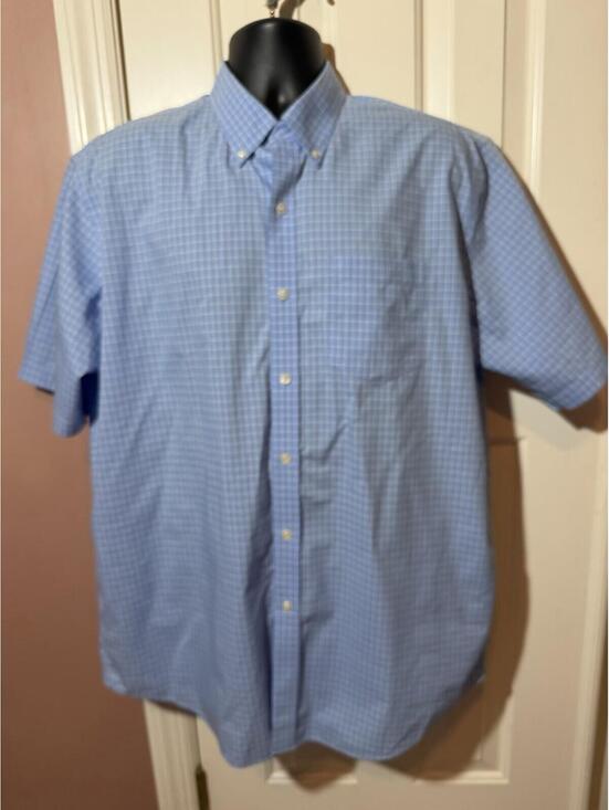 Lands' End Other - LL Bean Button Down Short Sleeve Shirt Mens Large Blue Plaid Wrinkle Resistant